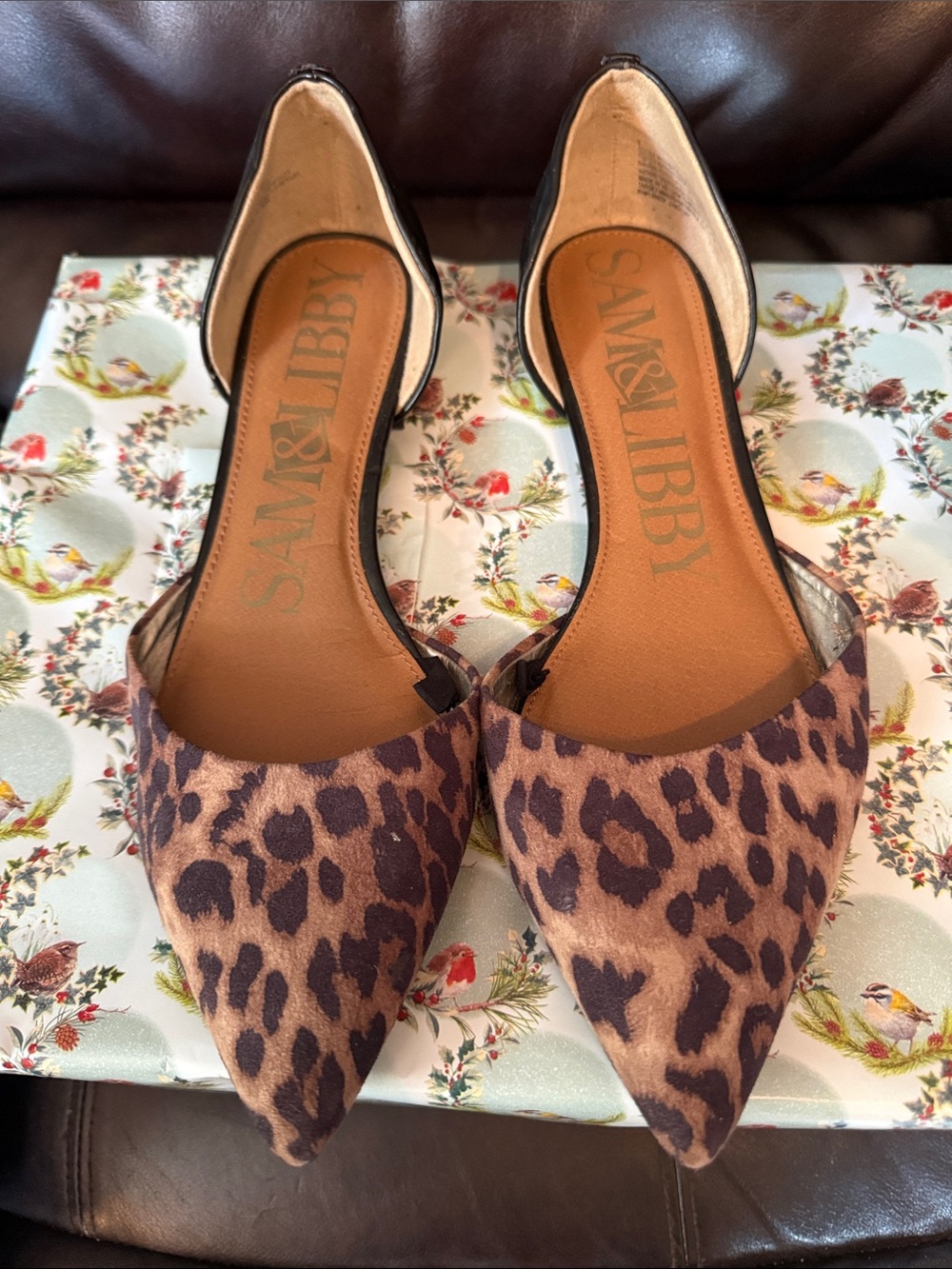 Sam & Libby Leopard-Print Pointed D'Orsay Flats - Brown